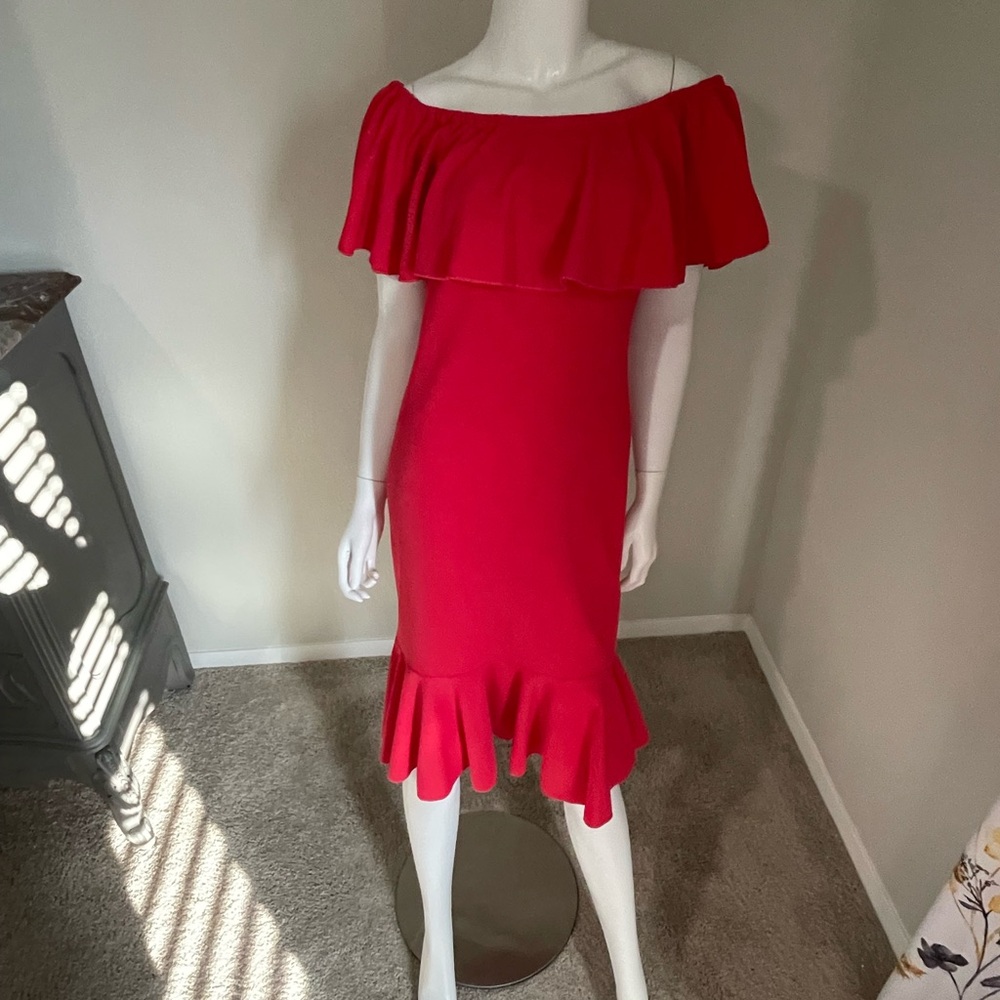 LuLaRoe Red Off-Shoulder Sheath Midi Dress